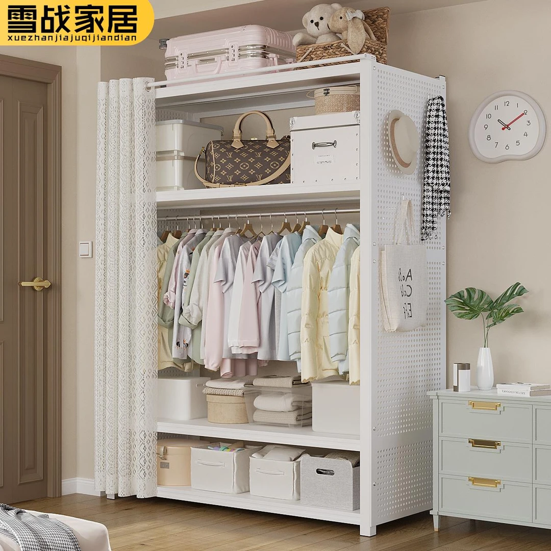 雪战简易货架衣柜洞洞板卧室家用全挂式结实金属钢制出租房小户型