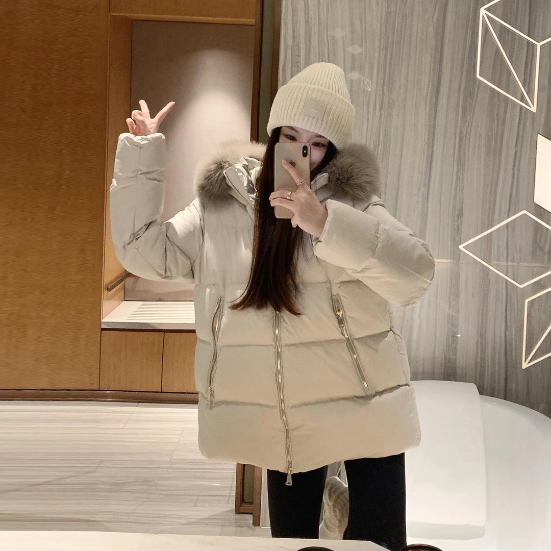 大毛领棉服女款小个子2025冬季新款连帽面包服宽松短款加厚保暖潮