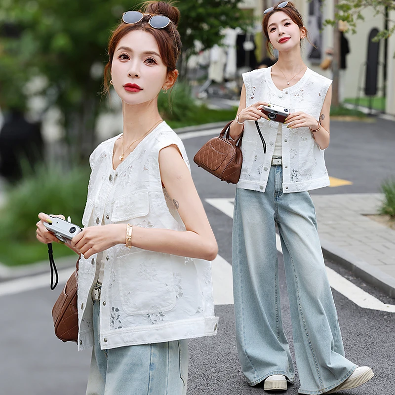 高级感镂空提花外穿时尚马甲女夏季薄款无袖时髦洋气坎肩背心上衣