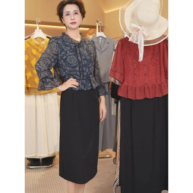 L316高级时尚洋气百搭碎花假两件连衣裙2025春夏新款显瘦连衣裙