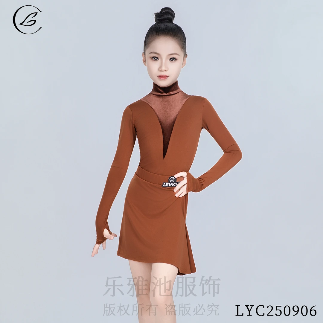 乐雅池女拉丁演出服少儿拉丁舞长袖国标舞黑色练功服秋网红250906