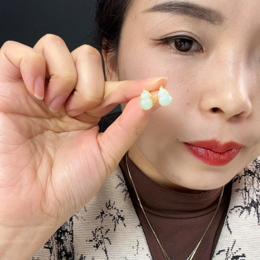 翡翠银S925镶嵌耳饰天然翡翠