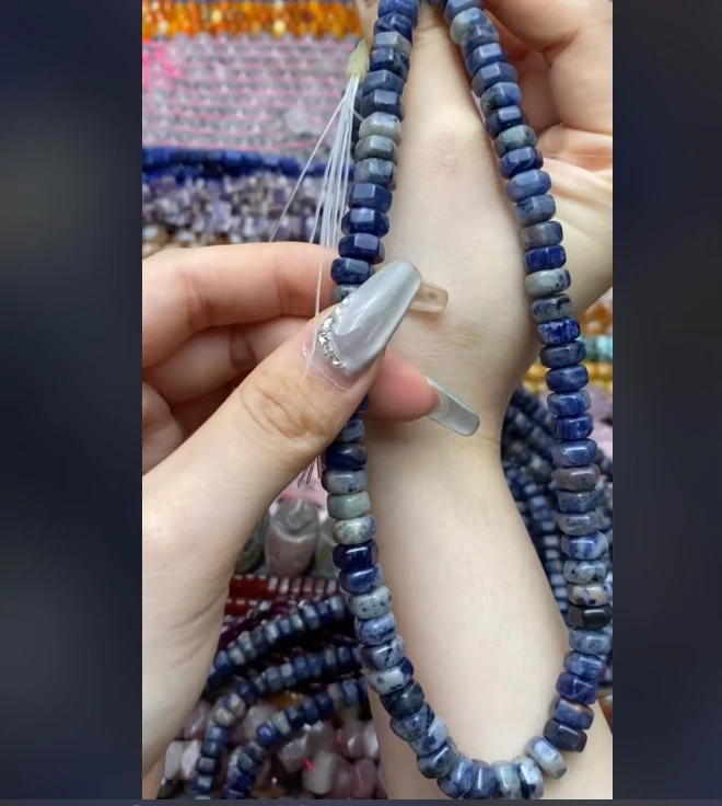 天然蓝纹石六角隔片算盘珠半成品一条