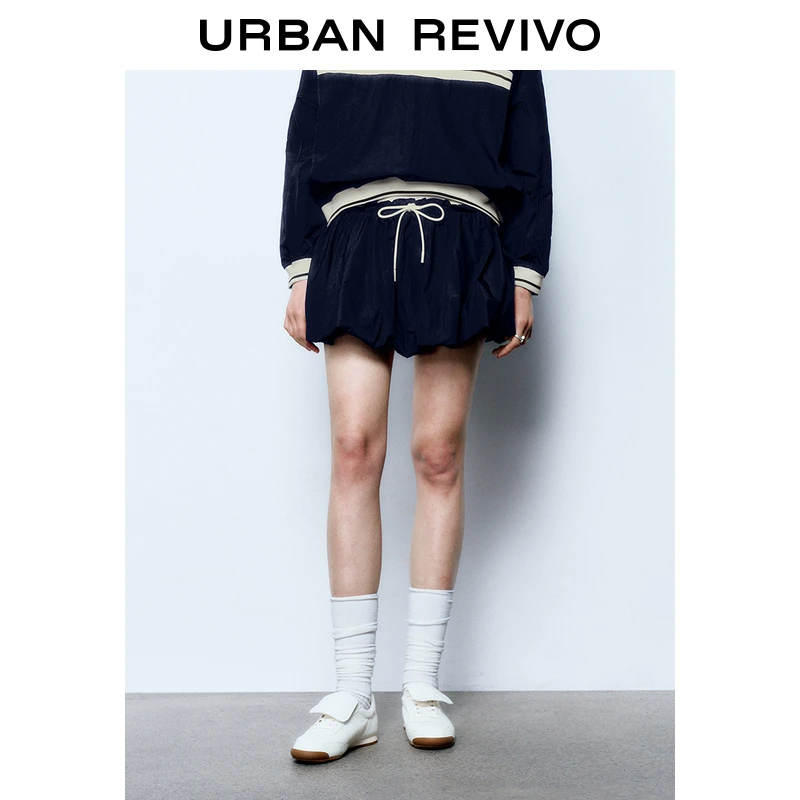 UR2025秋季新款女时尚超宽松撞色拼接系带短款半裙UYU550033