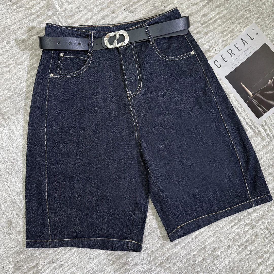 2025夏季新品时尚百搭修身显瘦休闲阔腿潮流水洗牛仔女士短裤8014