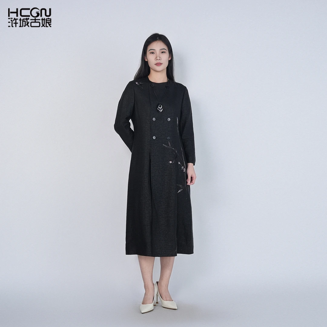 中国风桑蚕丝刺绣花百搭显瘦气质女苑夏香云纱连衣裙HASS060037