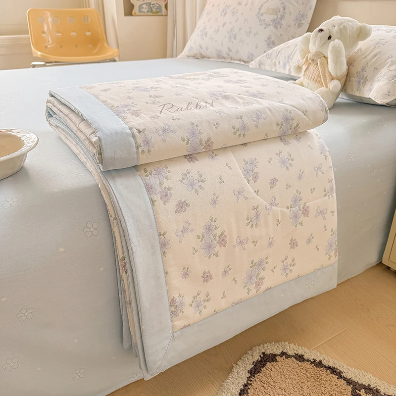 小清新印花系列里外全棉棉花被夏被四件套双面薄款夏凉被宿舍夏被