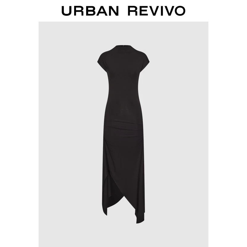 UR2025秋季新款女装潮流通勤不对称褶皱修身连衣裙UWJ750063