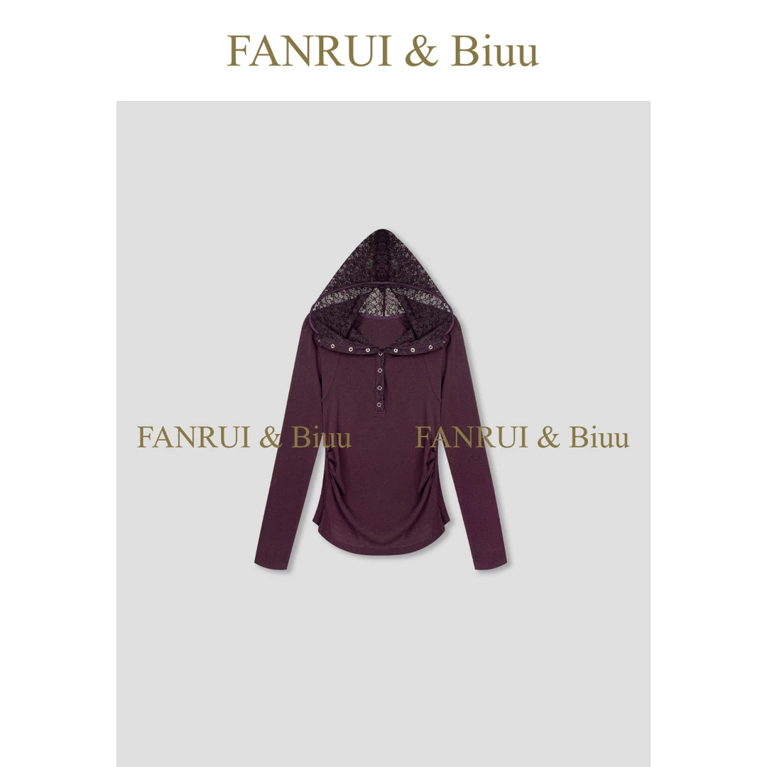 FANRUI/泛芮「紫蔓」天丝棉混纺绣花连帽复古收腰显瘦卫衣B17776