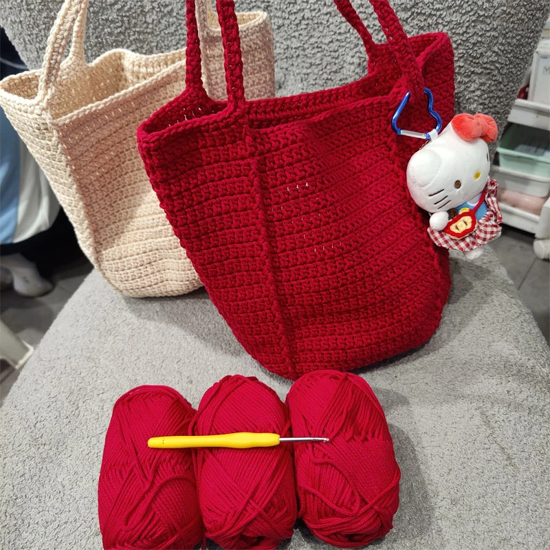 手工钩包加密单肩包材料包空心棉线3卷送工具有教程