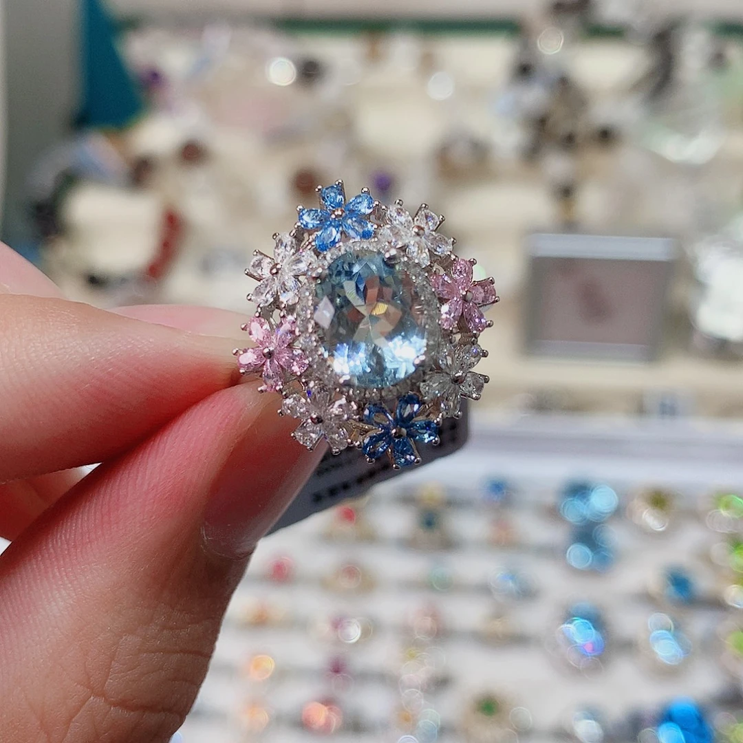 银S925镶嵌海蓝宝石戒指