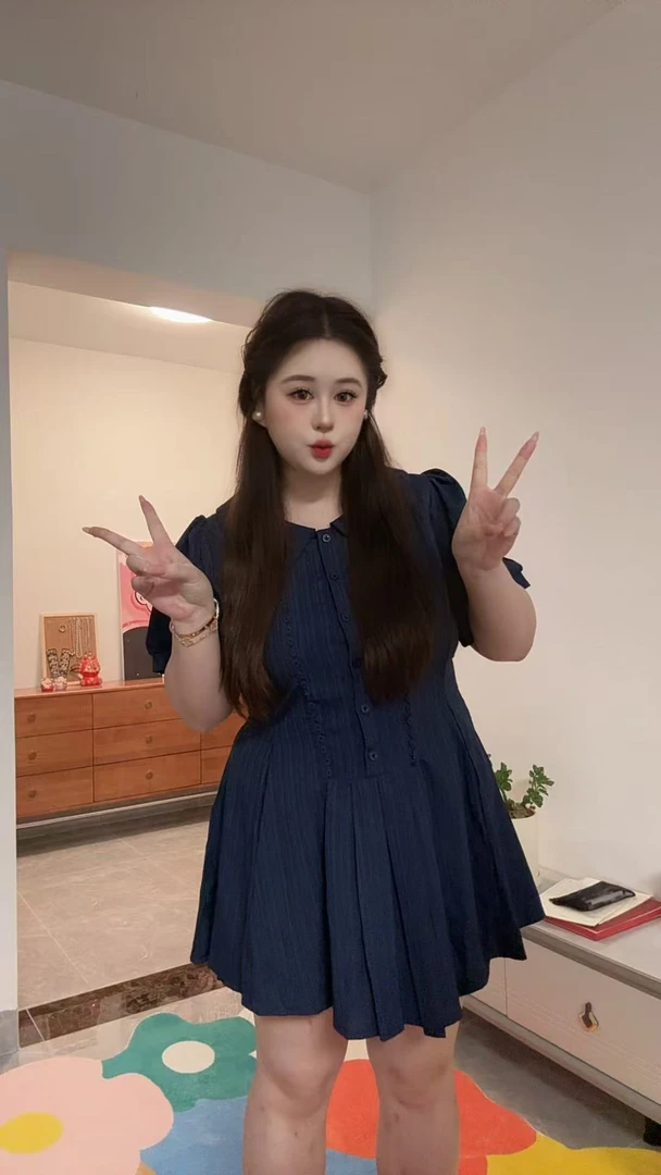 （蛋蛋专属）学院风泡泡袖衬衫连衣裙胖MM夏季气质收腰甜美短裙套装