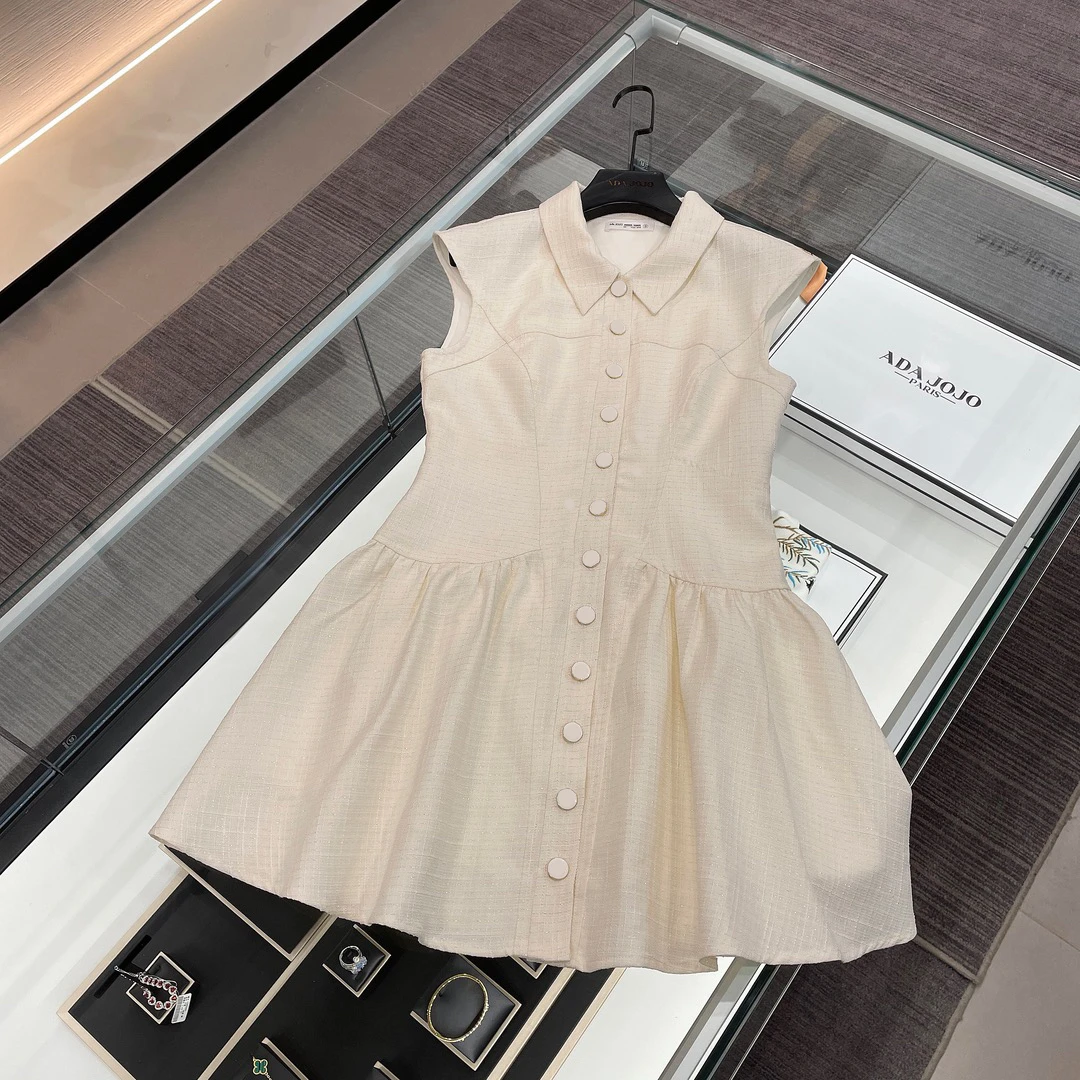 夏季纯色轻奢翻领连衣裙休闲风法式高定女装a字裙DY1812