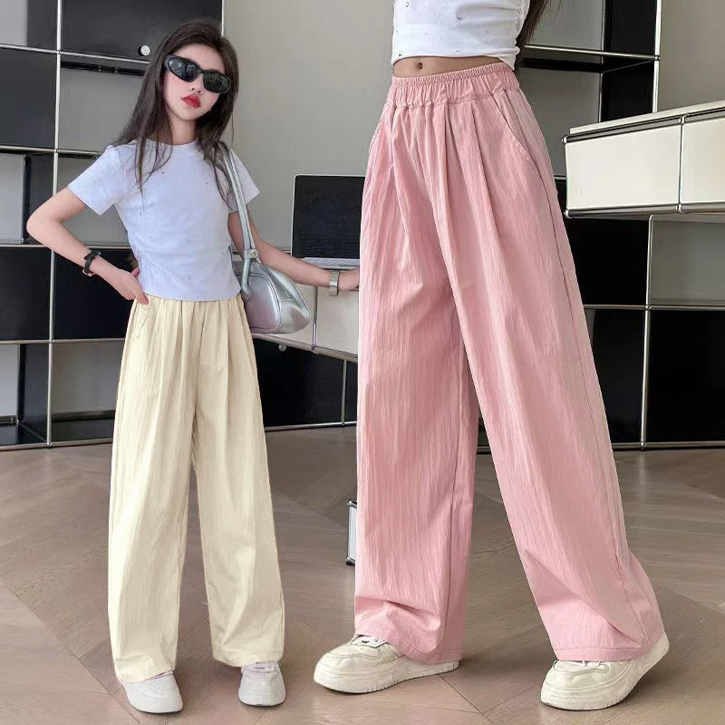 女童冰丝防蚊裤2025夏装洋气儿童中大童透气山本裤夏季薄款阔腿裤