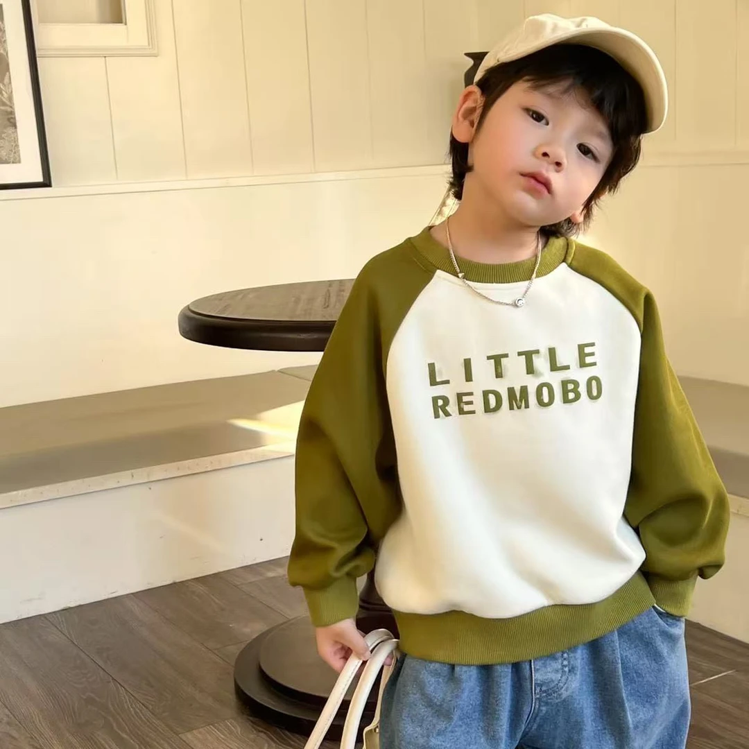 【编号R570】GY3138-17-儿童拼色袖卫衣 军绿色-GMF