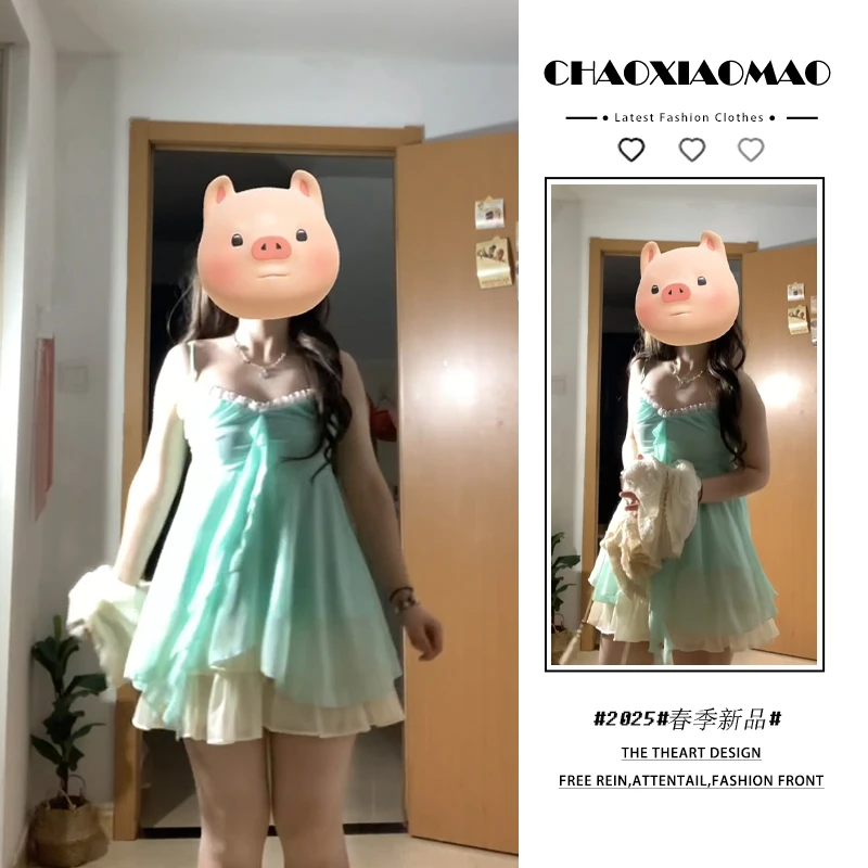 2025年春夏季新款韩穿搭套装女甜美气质吊带上衣蓬蓬半身裙两件套