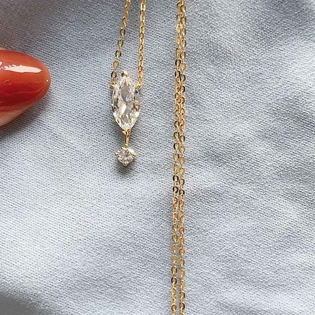 实验室培育钻石项链18K金镶嵌1.017ctK黄培育钻石水滴形项链