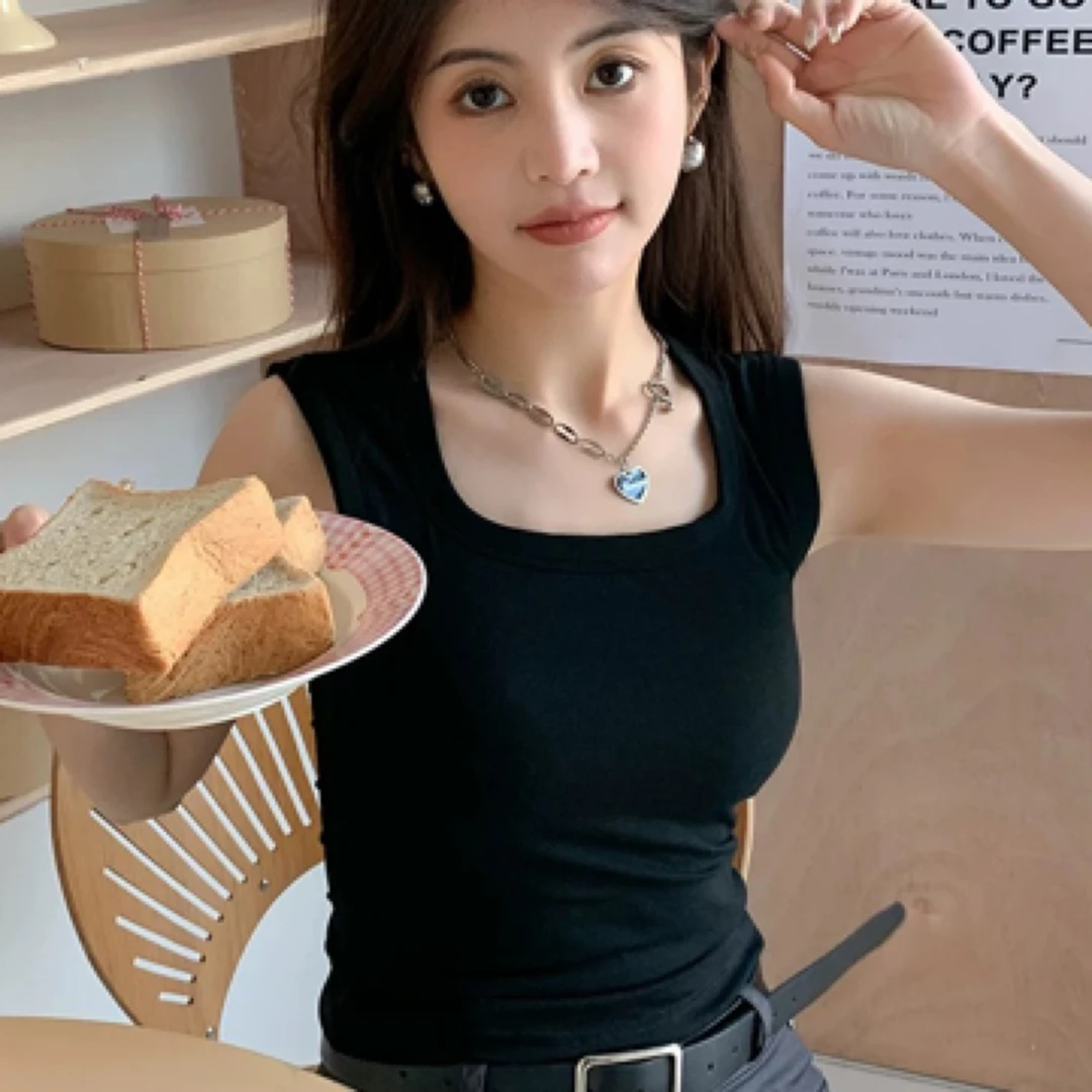 6133吊带背心无袖女2025新款夏季方领宽肩带打底内搭上衣