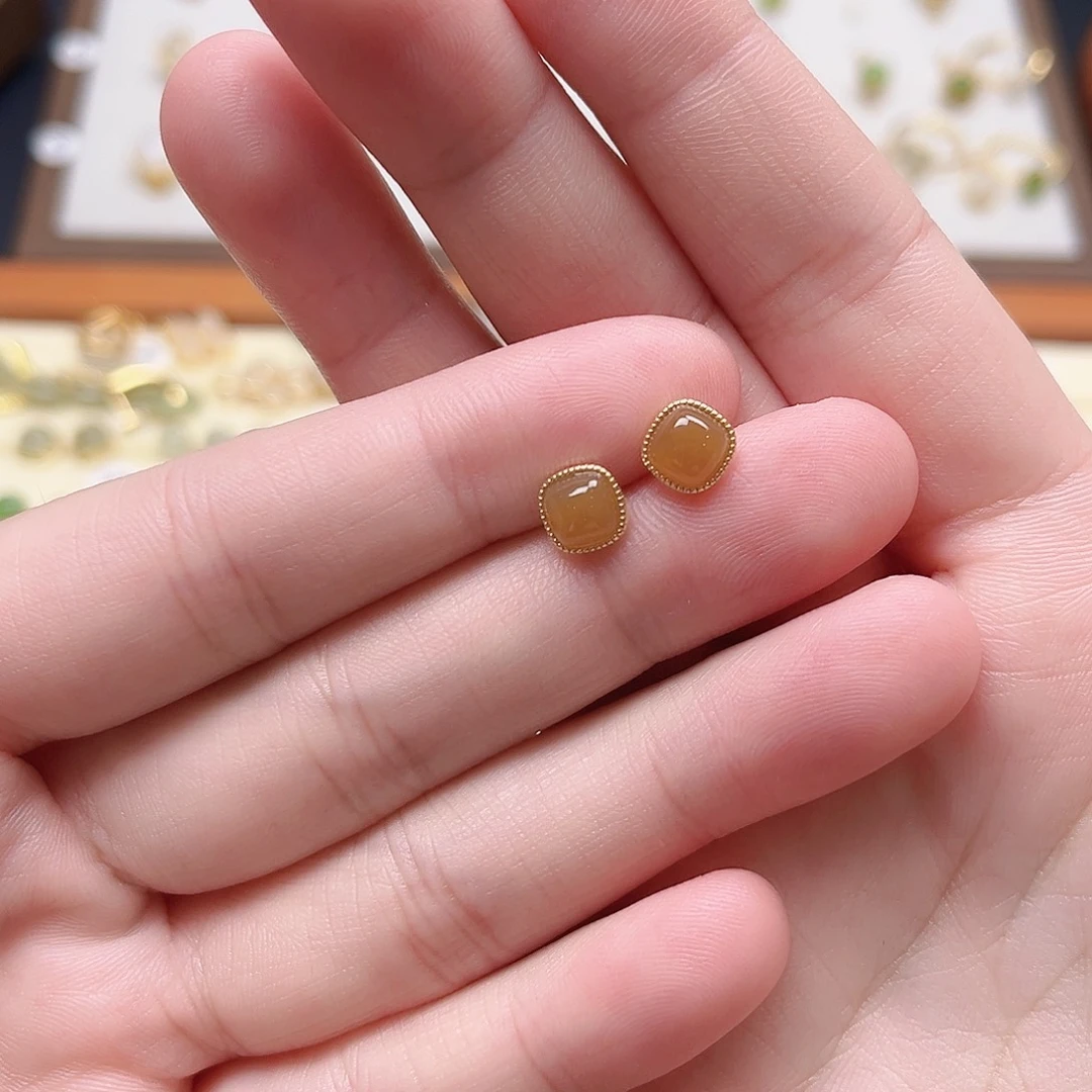 和田玉银S925镶嵌耳饰