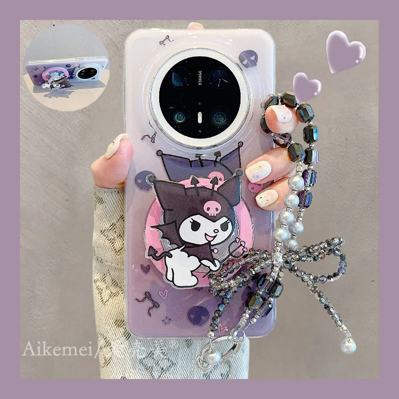 适用华为mate70pro+手机壳紫色渐变Mate60pro+可爱库洛米磁吸支架