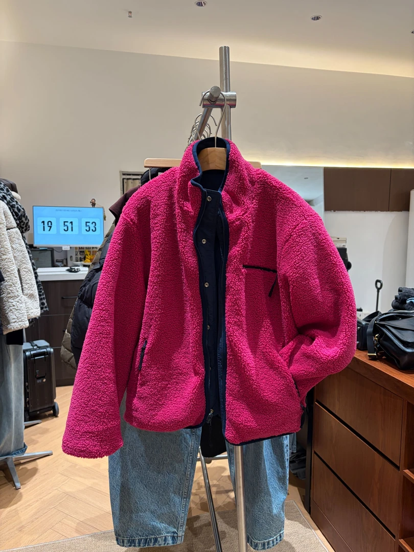 彩拼双面加厚羊羔绒外套