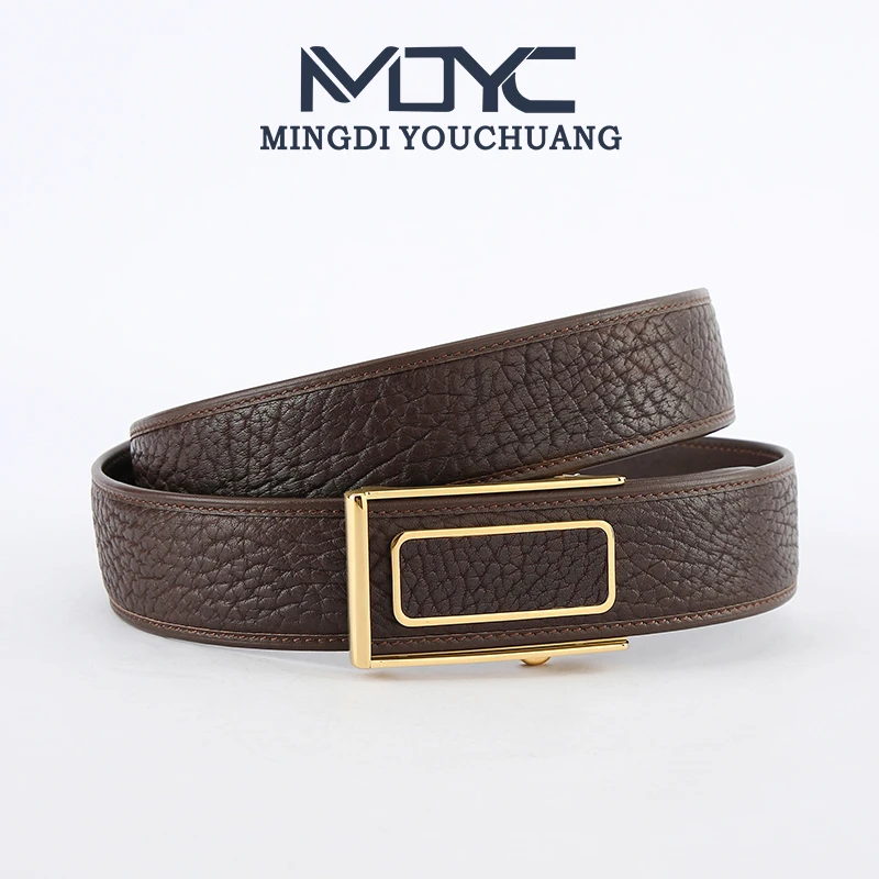 MDYC名迪品牌新款高档头层牛皮男士皮带真皮内穿自动钢扣裤腰带
