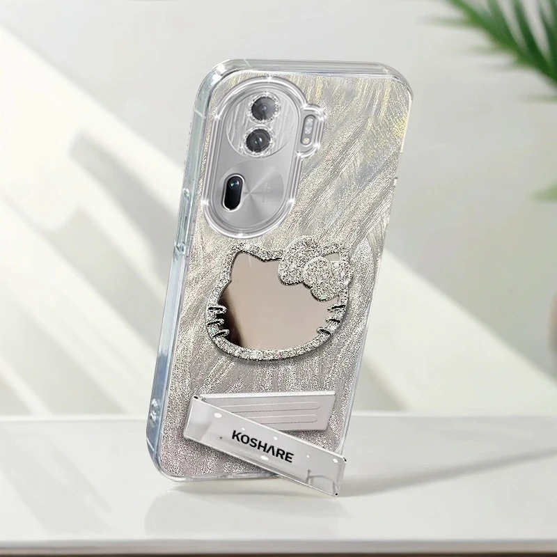 自带镜头膜OPPOReno11Pro手机壳镶钻kt猫镜子PJJ110全包reno11羽