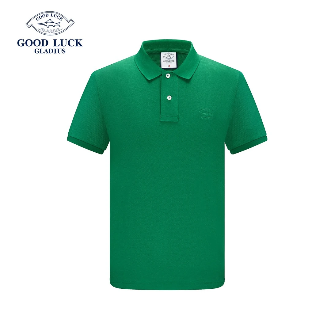 GOOD LUCK德鲨夏季新款短袖商务翻领纯色休闲POLO衫男-WY23023