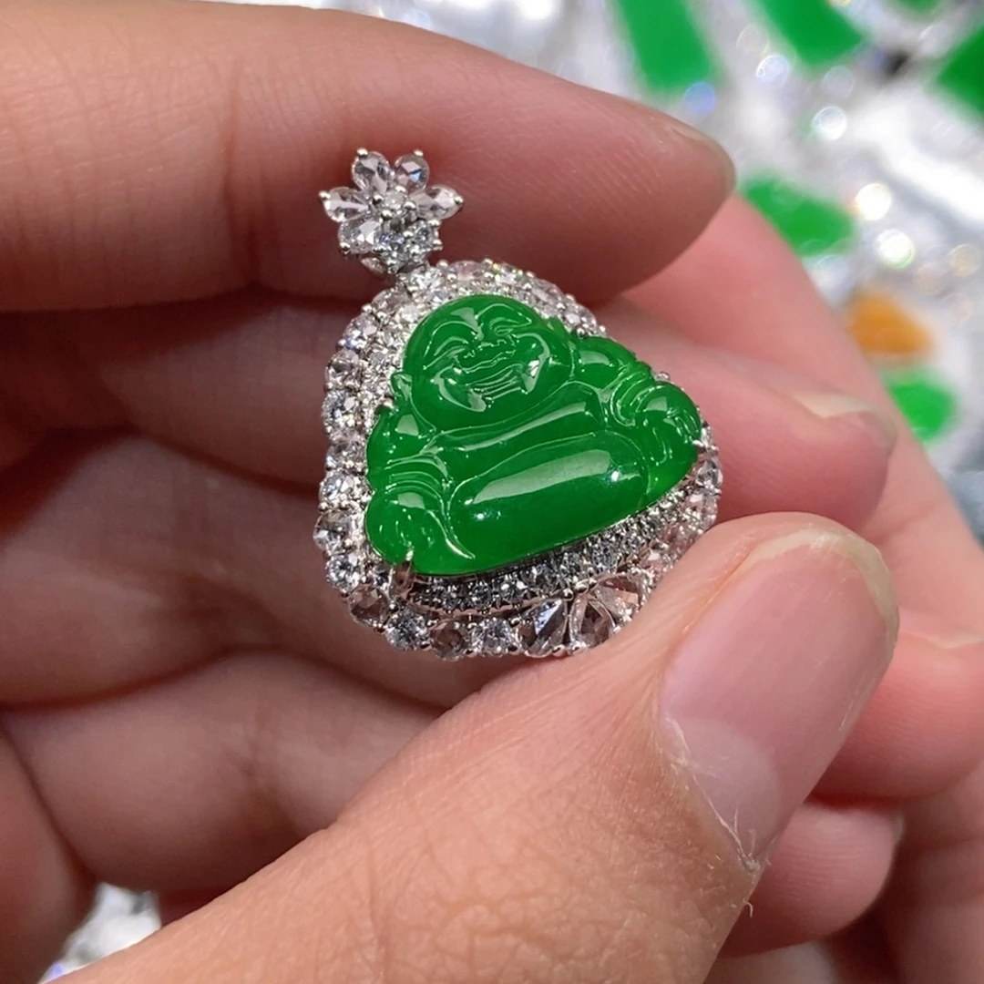 翡翠18K金镶嵌颈饰天然缅甸A货翡翠