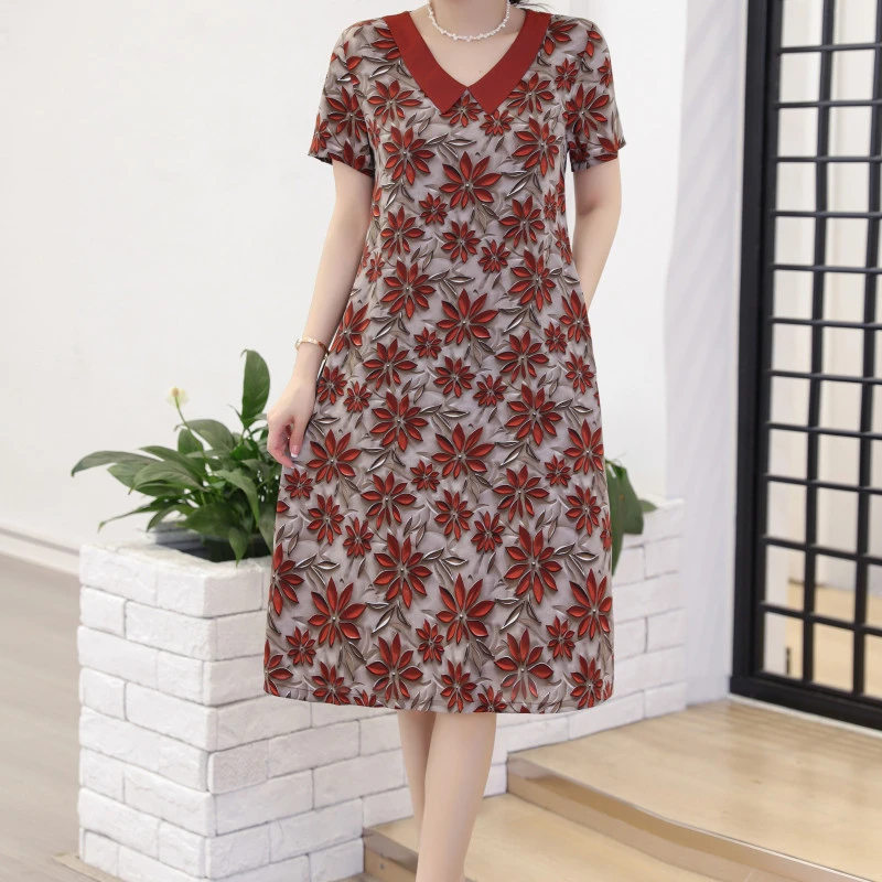 9852-夏季妈妈装时尚舒适显瘦遮肉休闲连衣裙