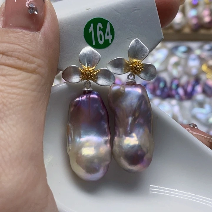 银S925镶嵌耳饰淡水珍珠