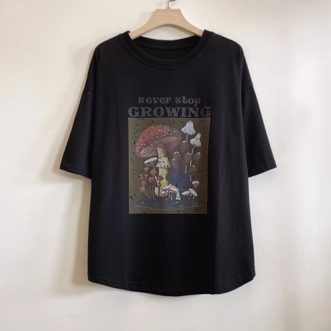 中年妈妈装大码显瘦夏季宽松遮肉休闲短袖棉T恤2025新款YX105442