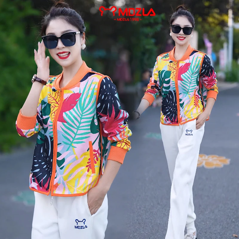 5821春秋新款满印提花大码棒球服外套女韩版宽松长袖休闲棒球服