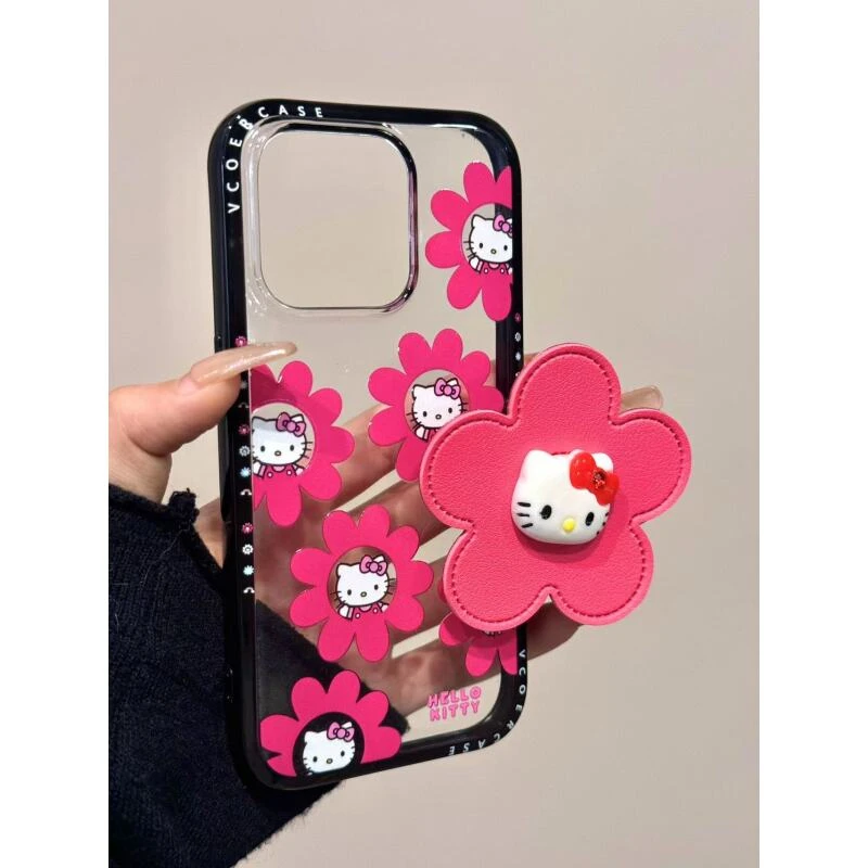 卡通玫红小花可爱猫咪脑袋瓜支架适用iphone16promax苹果15手机壳