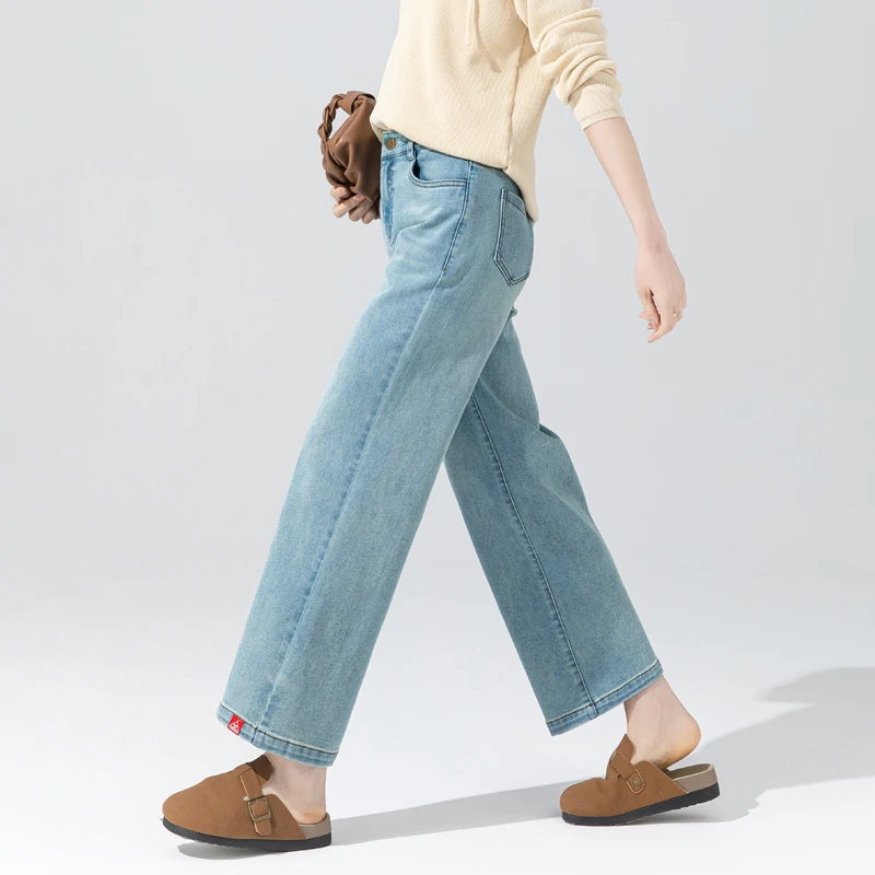 牛仔阔腿裤宽松慵懒风2025新款今年流行爆款裤子女浅色九分直筒裤