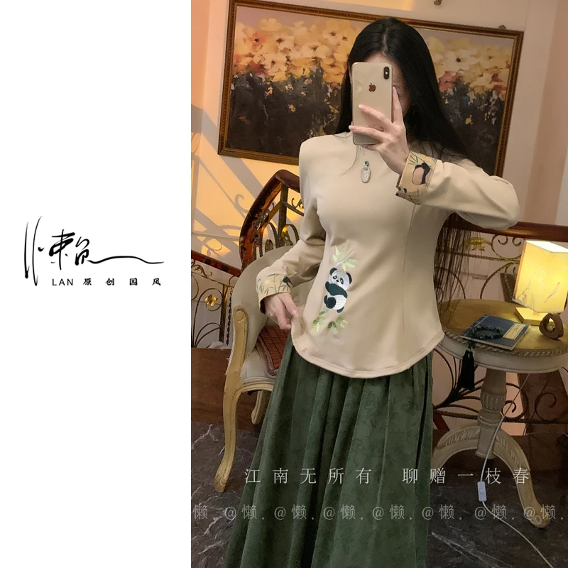 懒·江南「岁岁平安」冬的定制高领系～重工熊猫刺绣双面发热德绒