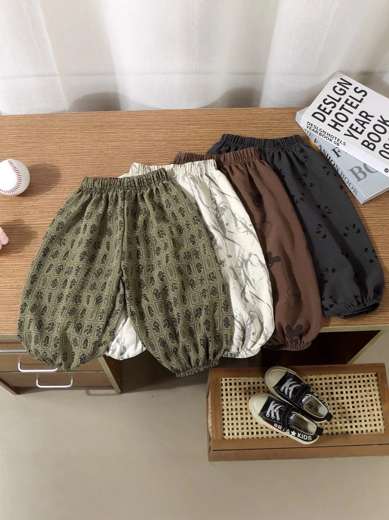 新款冰丝麻夏季儿童灯笼裤宽松凉感碎花防蚊裤薄款男童女童束脚裤