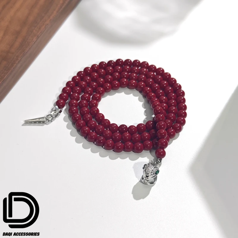 铜合金琉璃项链 05245大淇原创红珠子绿色蛇头水滴长款个性毛衣链