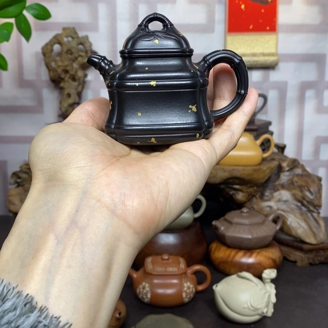 克***克紫砂茶壶紫砂茶具朱泥捂灰四方竹鼎