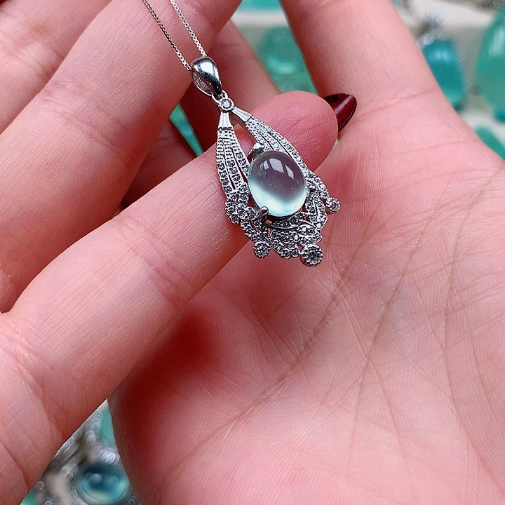 蛇纹石玉吊坠银S925镶嵌
