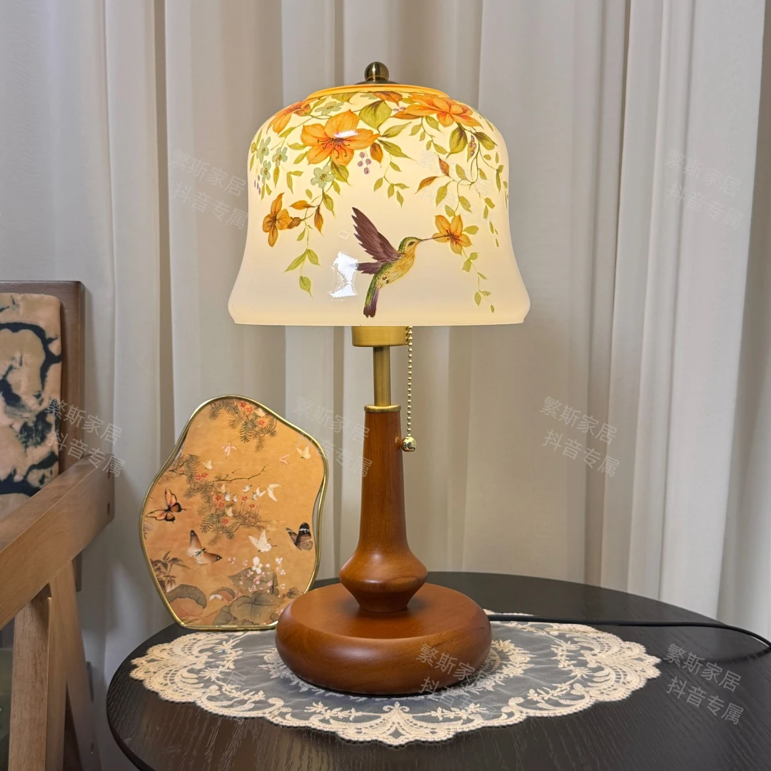 中古实木充电卧室台灯家用床头灯最新高级感国风氛围感摆件装饰品