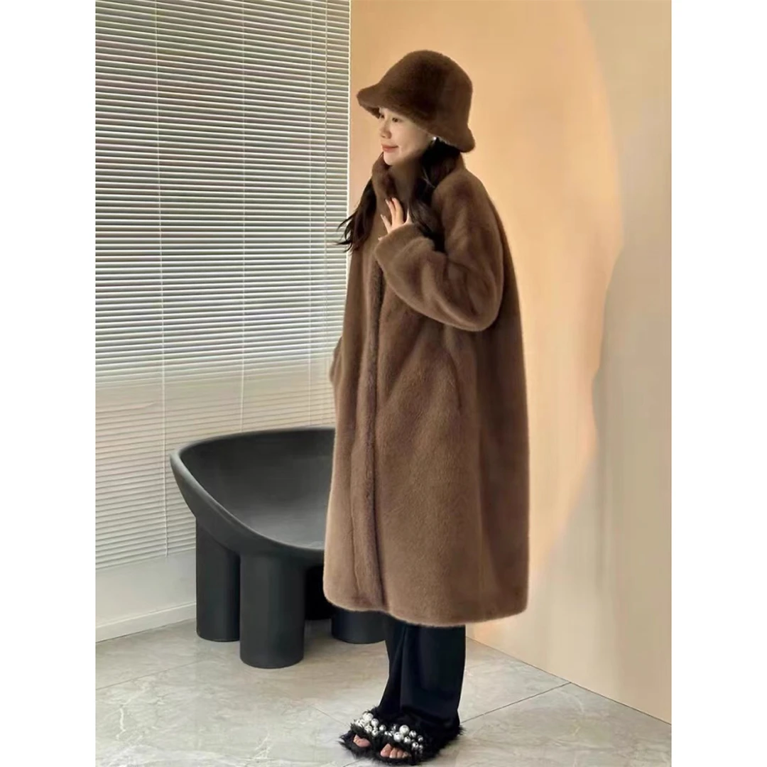立领加厚时尚宽松气质百搭经典款毛毛长款外套大衣女