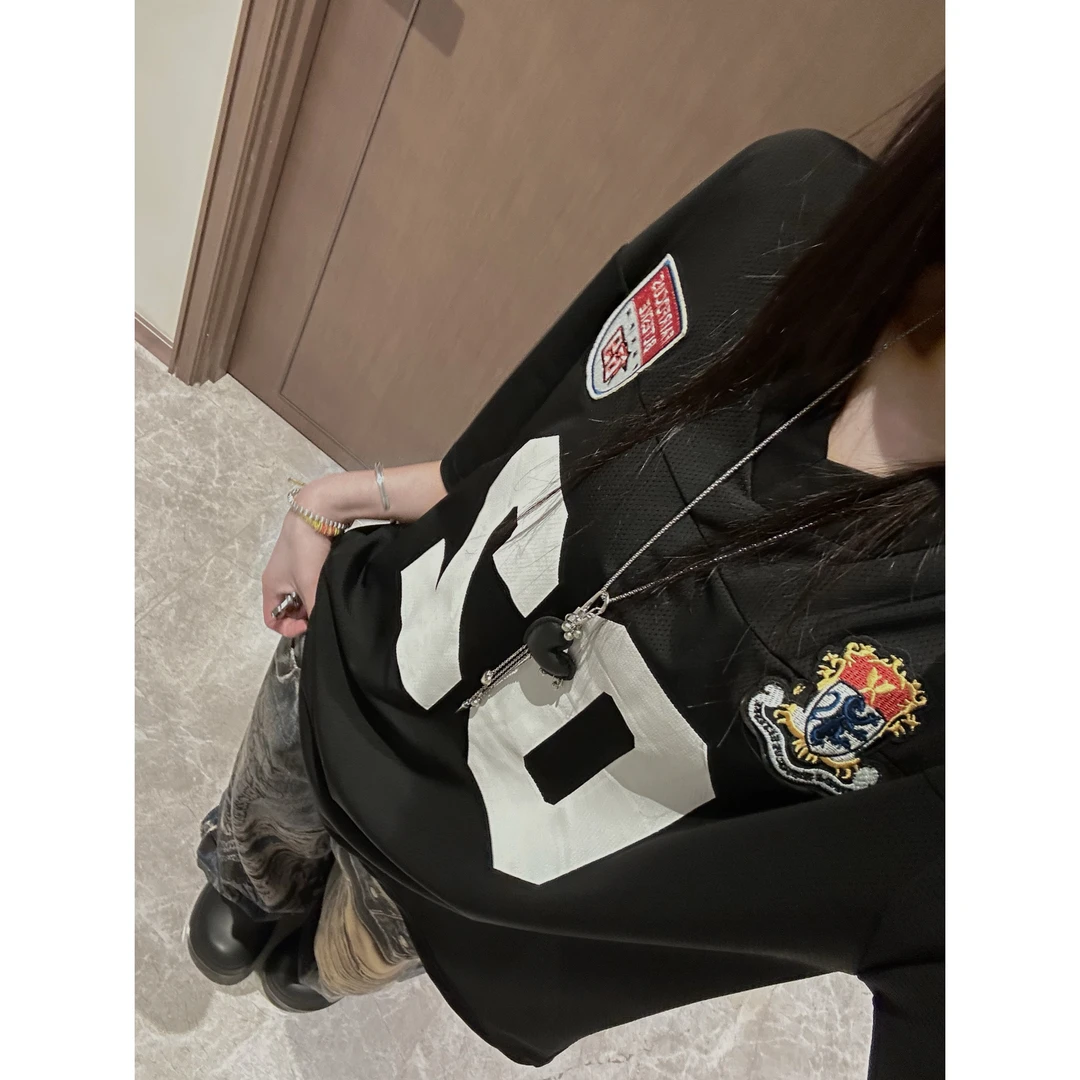 美式2025夏季新款复古百搭网眼透气凉感字母印花宽松短袖T恤潮