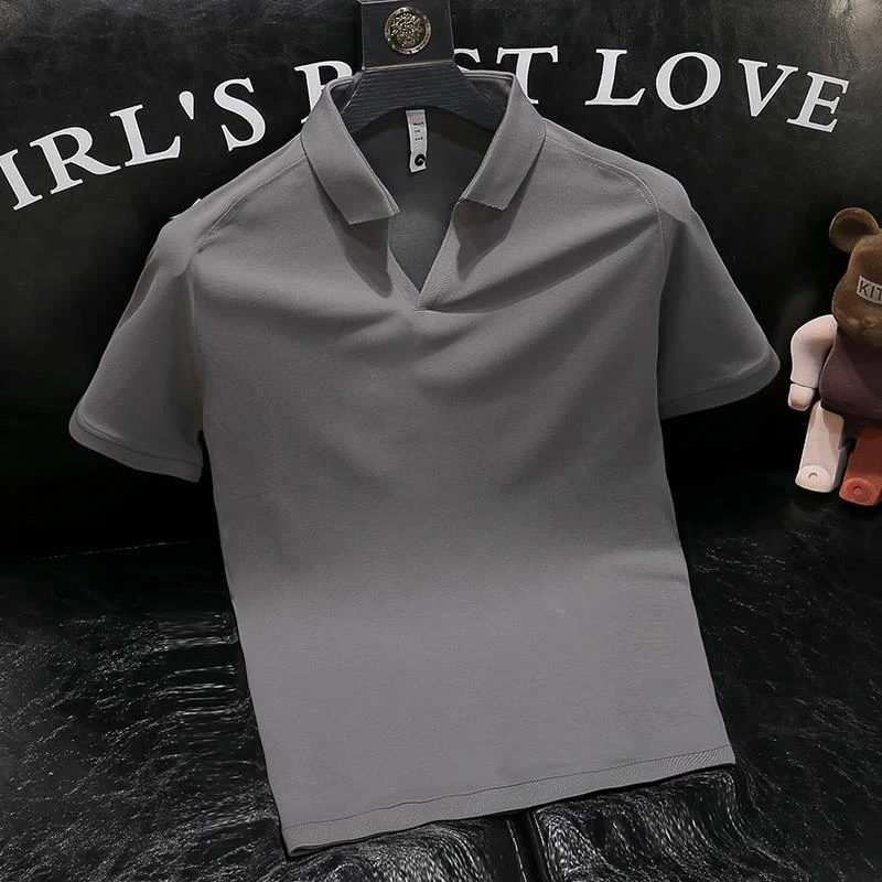 欧洲站短袖Polo衫男潮流商务2025新款夏季纯色修身半袖T恤POLO衫