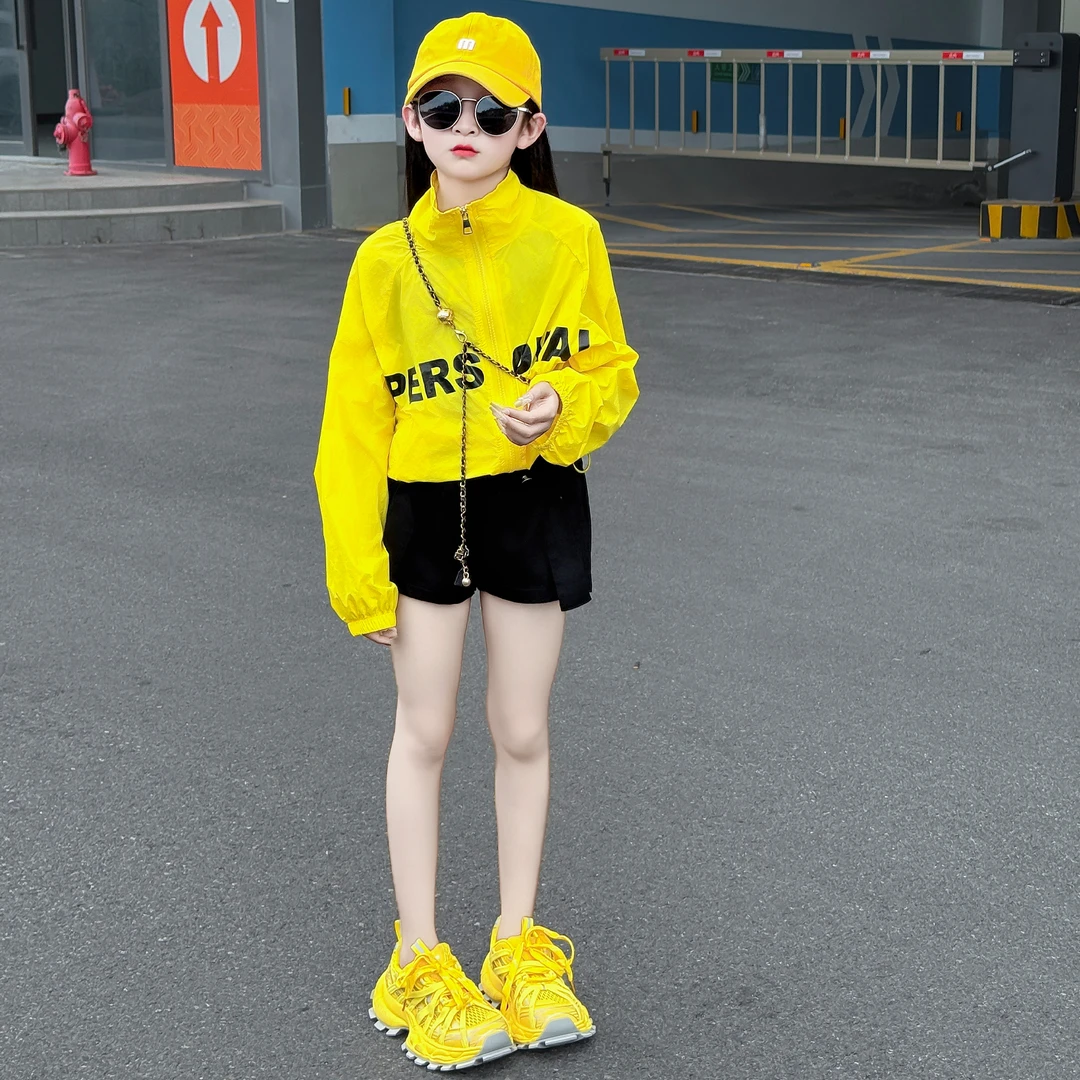 女童夏季2025新款中大童洋气韩版休闲速干防紫外线上衣短裤套装潮