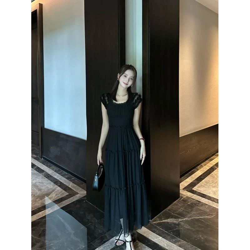 LUOZHIYIN/罗知音D112831F花边吊带飞飞袖气质连衣裙中长款裙子