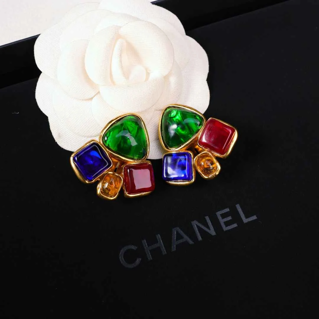 95新 Chanel/香奈儿 柚礼中古/香奈儿多色琉璃耳夹hz606016