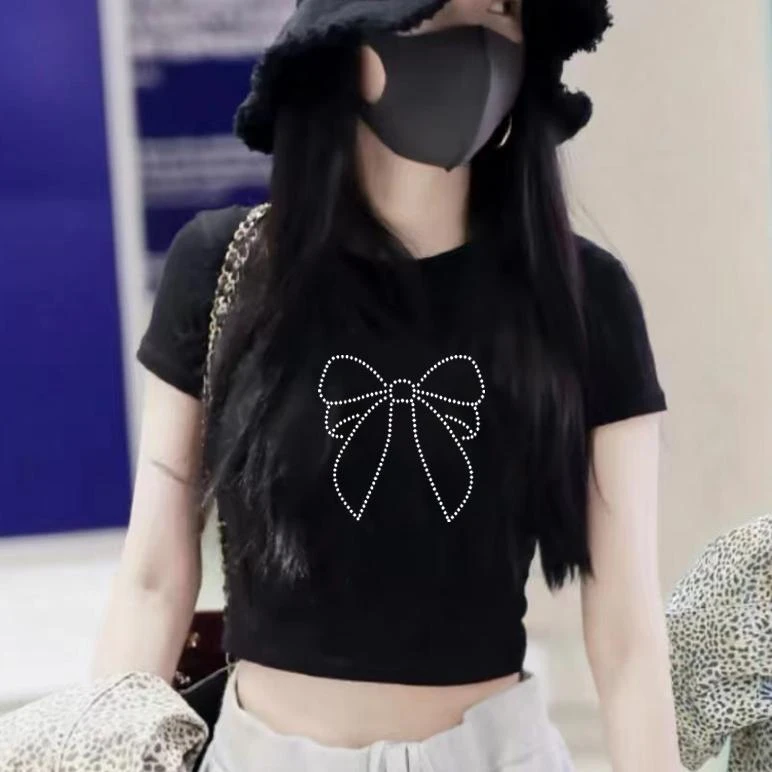 杨幂同款短款t恤女短袖2024新款设计感小众体恤小个子正肩上衣夏