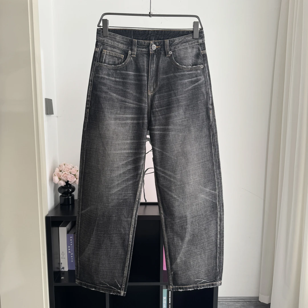 重磅水洗牛仔裤直筒裤秋冬牛仔裤做旧复古韩版直筒裤28683XP