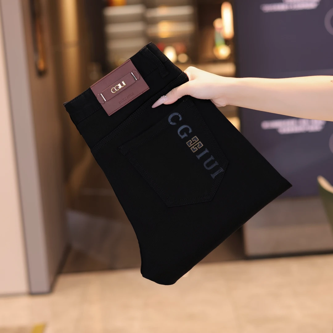 【数码直喷印花】秋冬新款纯黑不掉色男士合体直筒百搭弹力牛仔裤